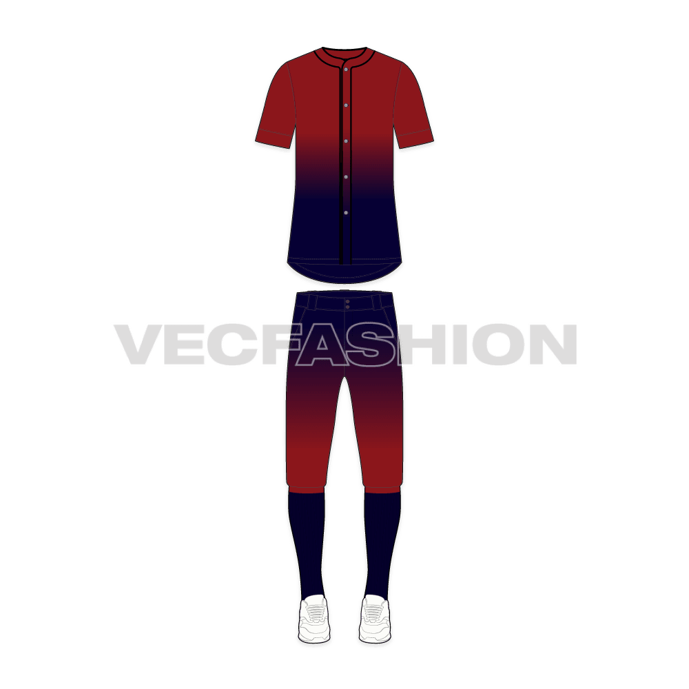 Mens baseball uniform kit, gradient jersey flat sketch, front view