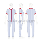 Mens baseball uniform kit, striped jersey flat sketch, croqui sketch
