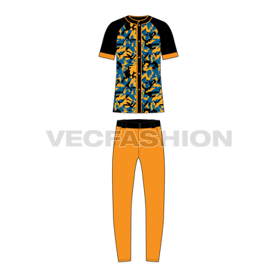 Mens baseball uniform kit flat sketch, front view