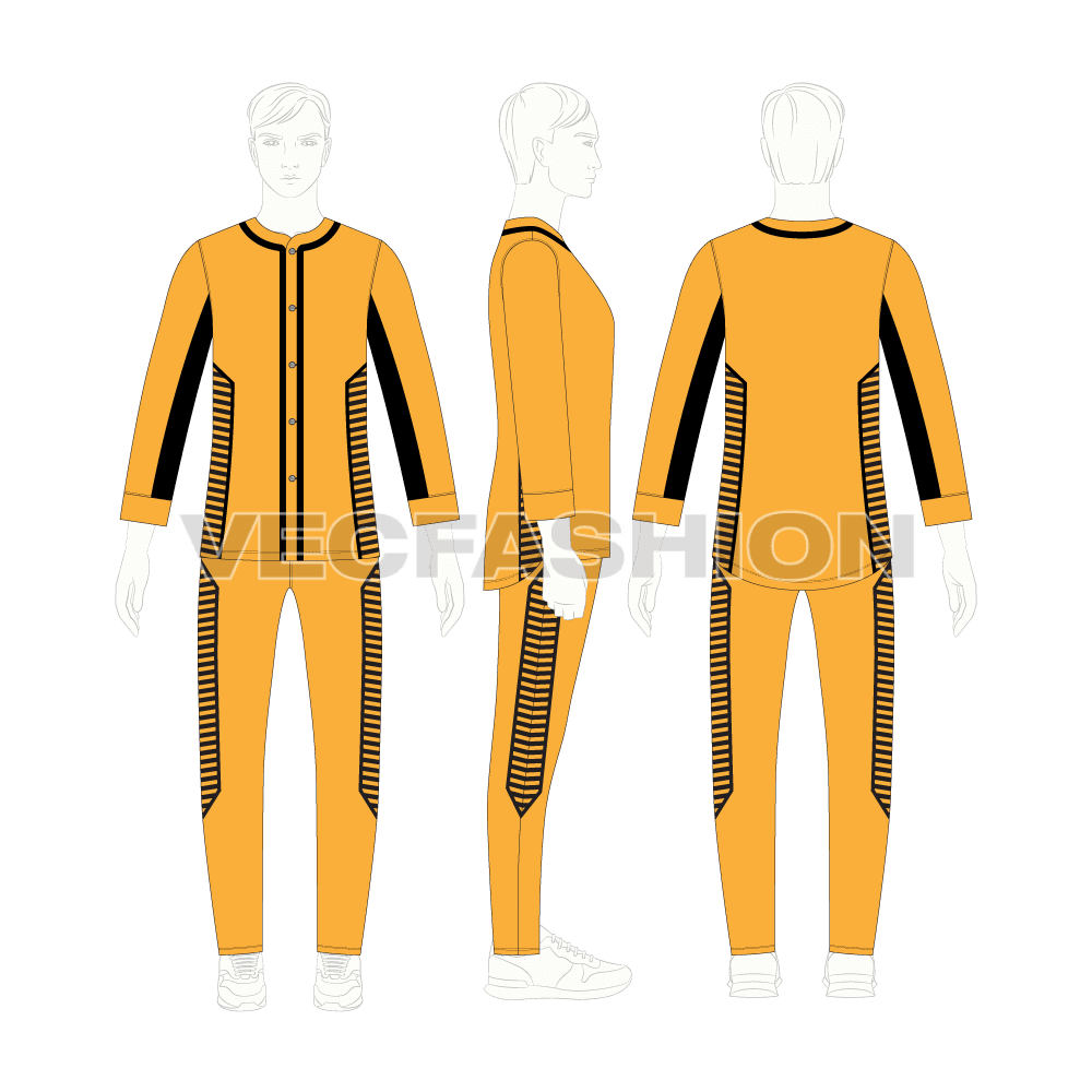 Mens baseball uniform kit, panelled jersey flat sketch, croqui sketch