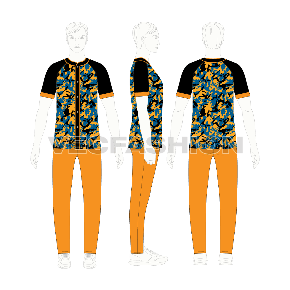 Mens baseball uniform kit flat sketch, croqui sketch