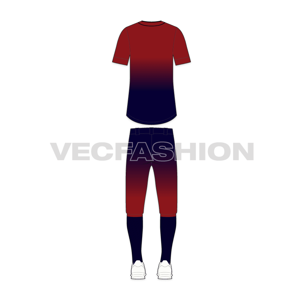Mens baseball uniform kit, gradient jersey flat sketch, back view