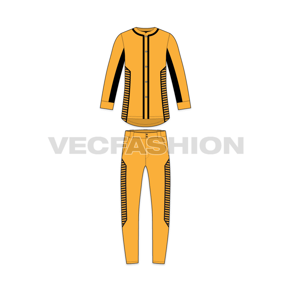 Mens baseball uniform kit, panelled jersey flat sketch, front view