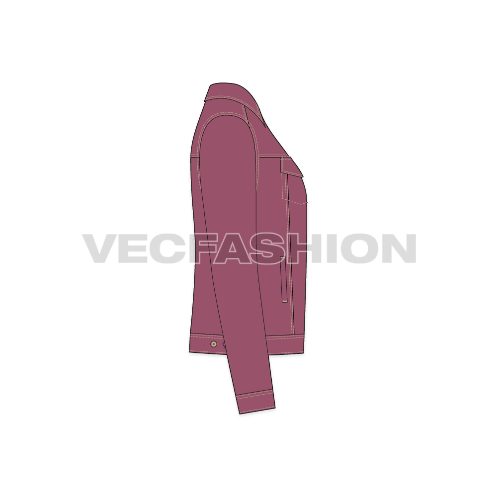 Mens Basic Denim Jacket flat sketch, side view