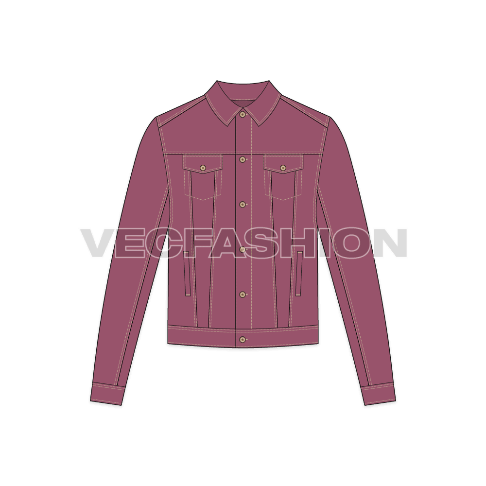 Mens Basic Denim Jacket flat sketch, front view