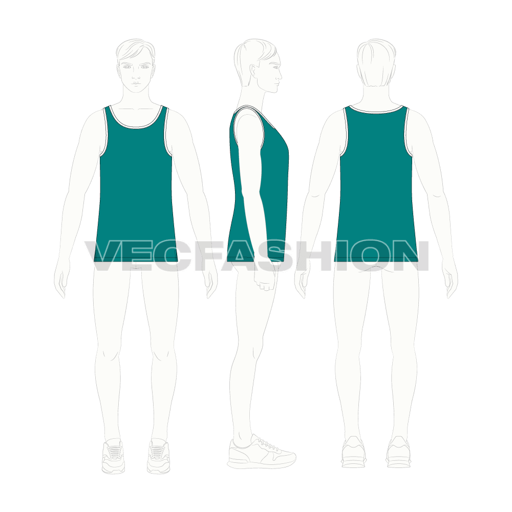 Mens basic tank top flat sketch, croqui sketch