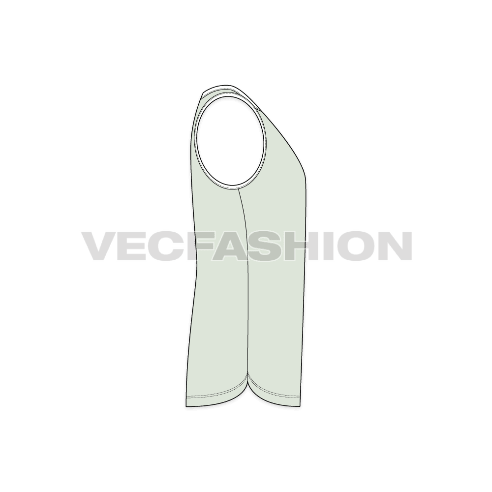 Mens basic tank top template flat sketch, side view