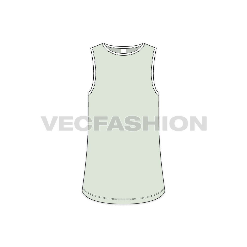 Mens basic tank top template flat sketch, front view