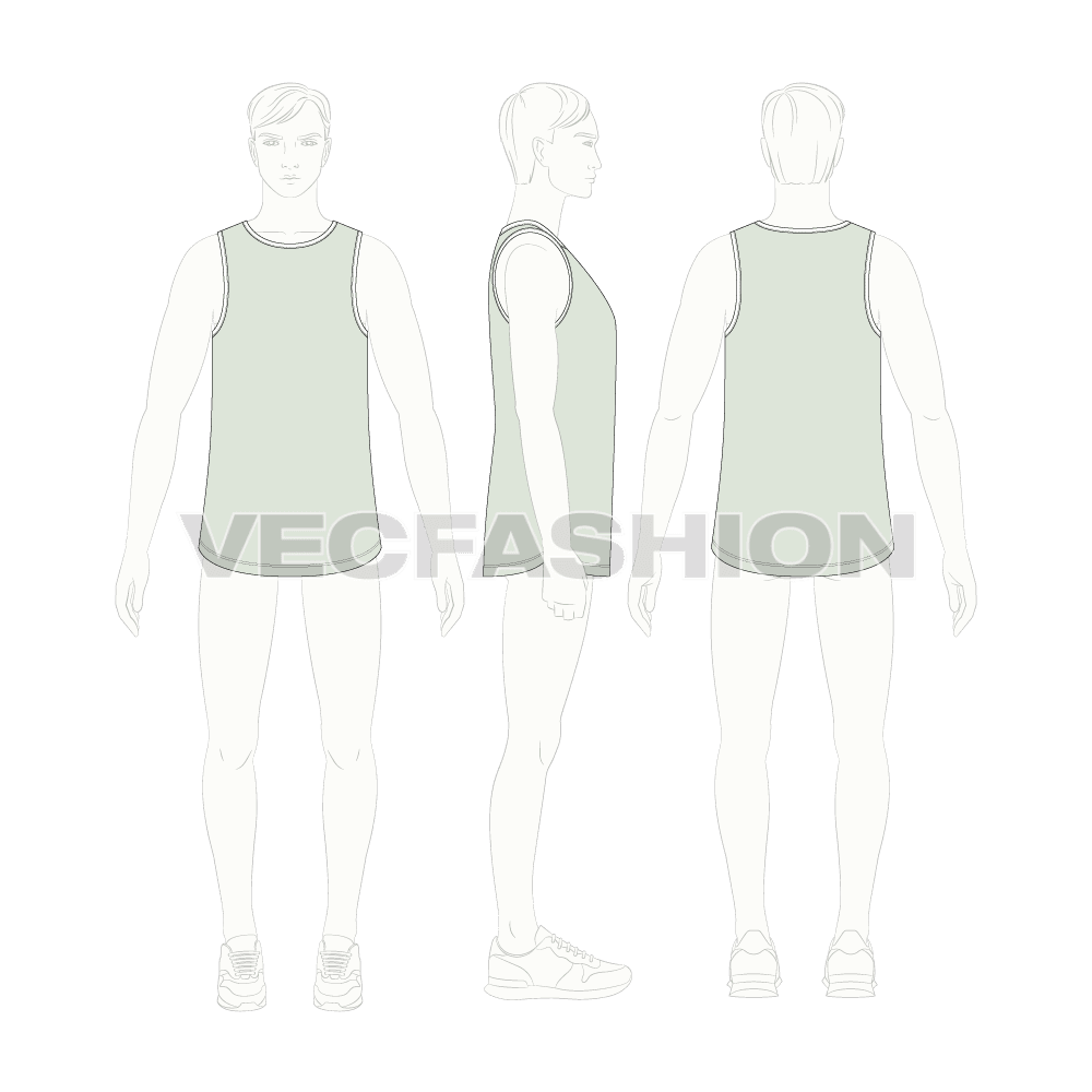 Mens basic tank top template flat sketch, croqui sketch