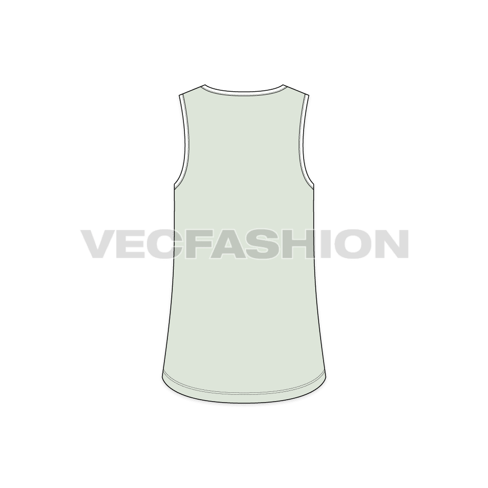 Mens basic tank top template flat sketch, back view