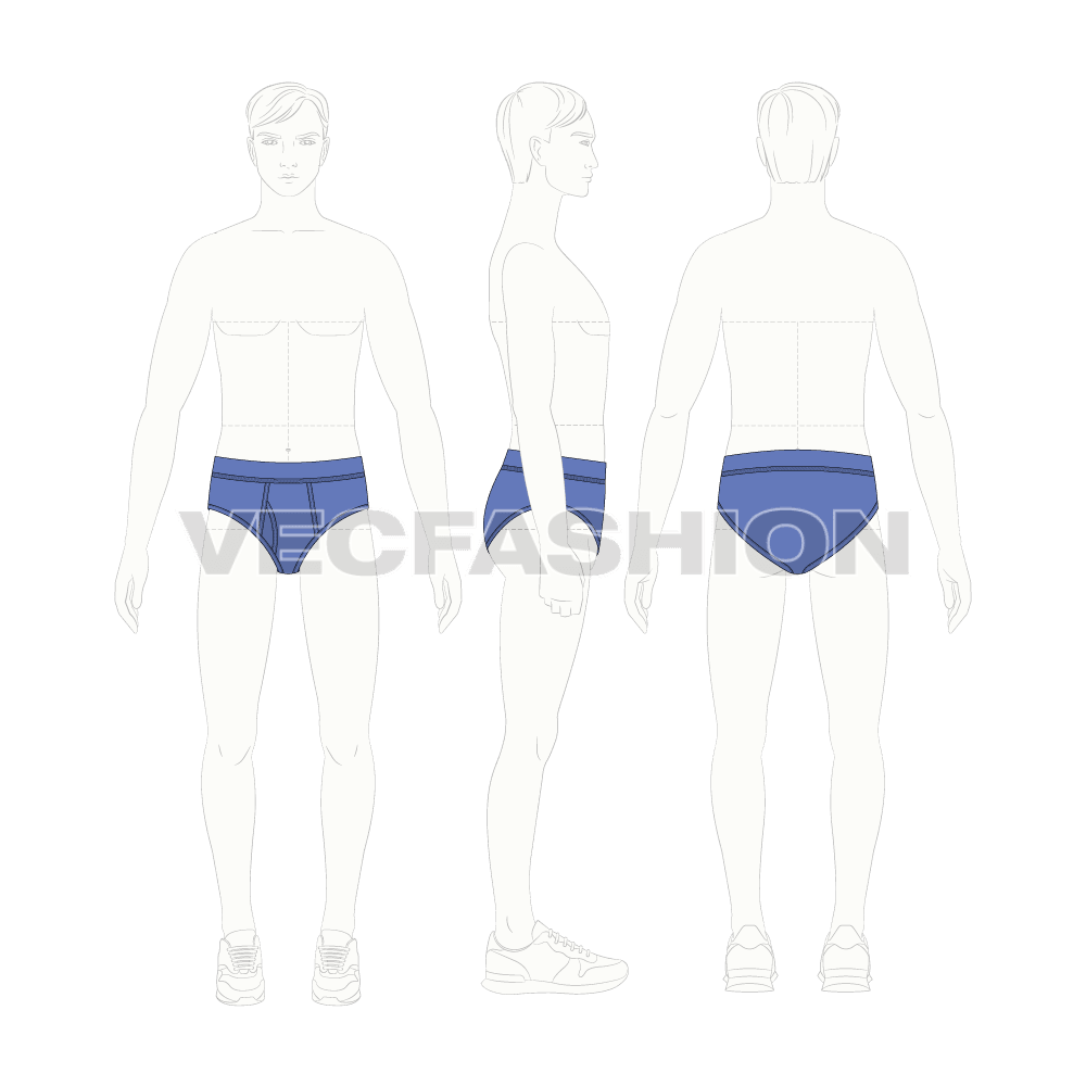 Mens basic underwear flat sketch, croqui sketch