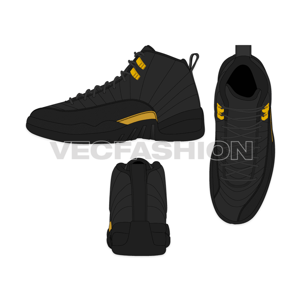 Mens basketball hi-top sneakers flat sketch, view 1