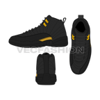 Mens basketball hi-top sneakers flat sketch, view 1