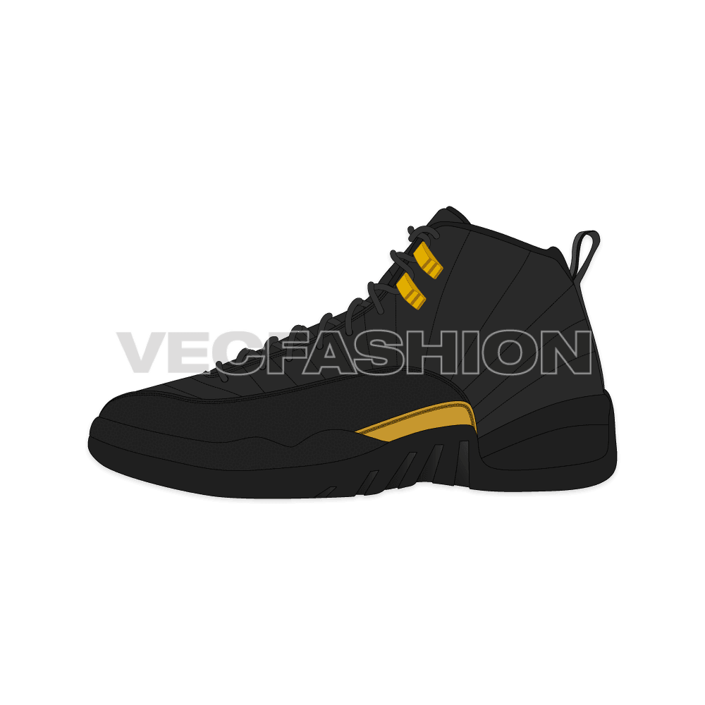 Mens basketball hi-top sneakers flat sketch, view 2
