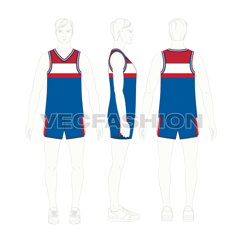 Mens basketball kit vest and shorts flat sketch, croqui sketch