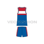 Mens basketball kit vest and shorts flat sketch, back view