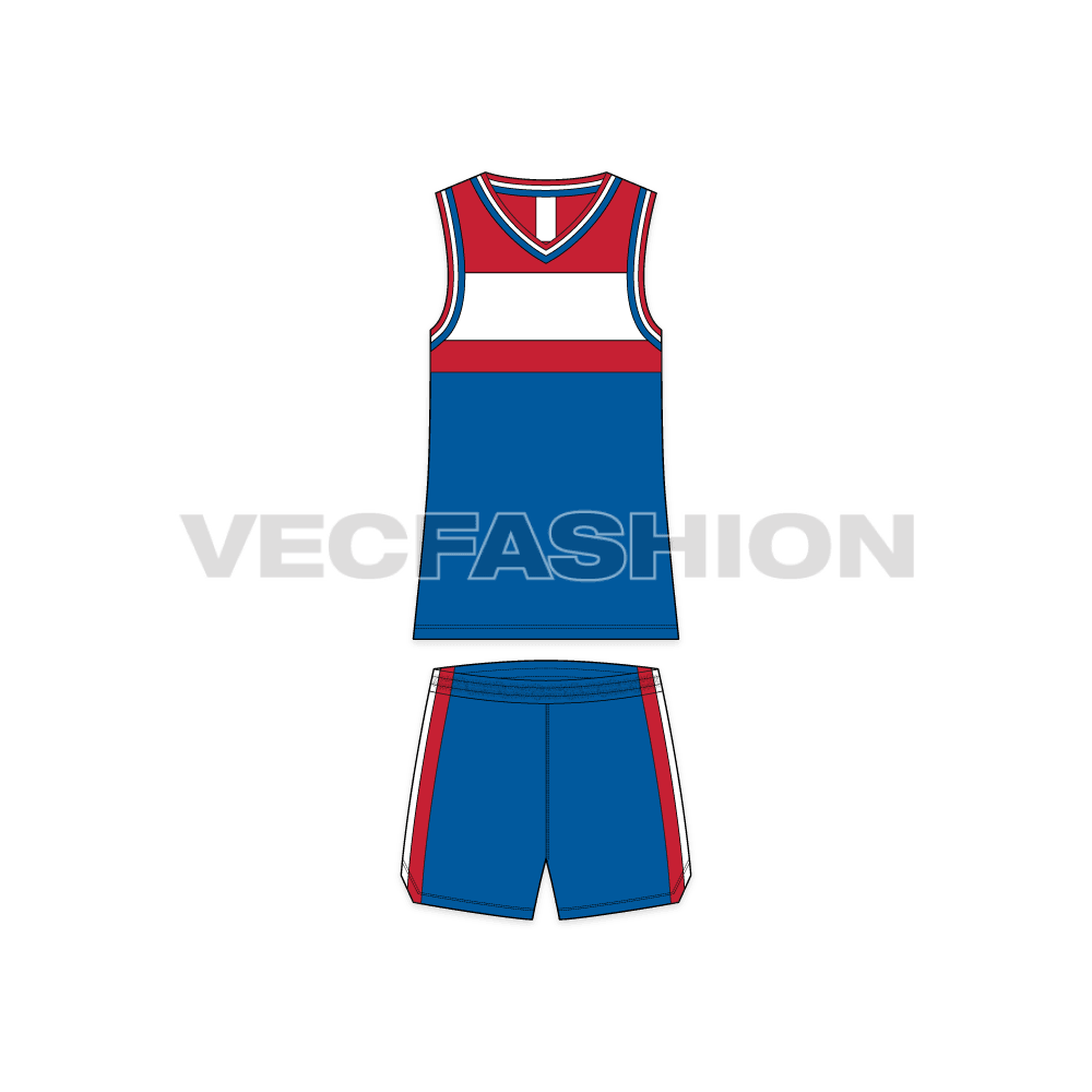 Mens basketball kit vest and shorts flat sketch, front view