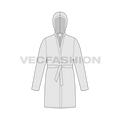 Mens bath robe with shawl collar flat sketch, front view