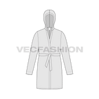 Mens bath robe with shawl collar flat sketch, front view