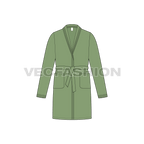 Mens bath robe with shawl collar, side pockets flat sketch, front view