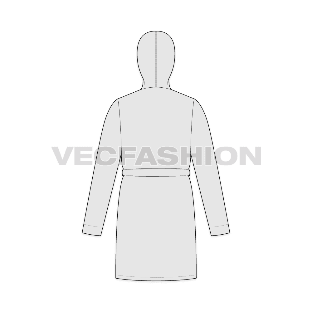Mens bath robe with shawl collar flat sketch, back view
