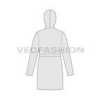 Mens bath robe with shawl collar flat sketch, back view