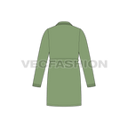 Mens bath robe with shawl collar, side pockets flat sketch, back view