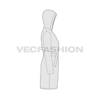 Mens bath robe with shawl collar flat sketch, side view