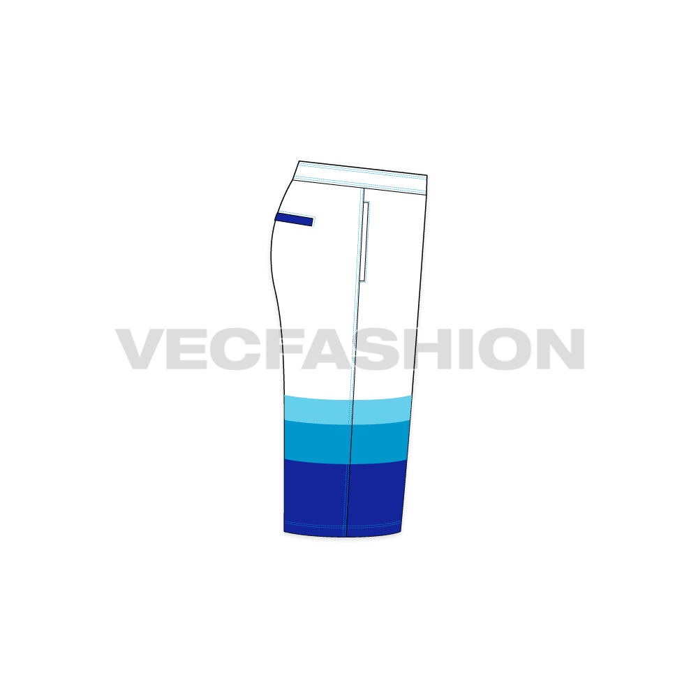 Mens beach board shorts flat sketch, side view
