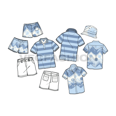 This fashion set theme is inspired by the Life of a Surfer. This also included with an Original Oceanic Repeat Pattern. This repeat print is designed using few elements of island, beach, surfing and sailing.