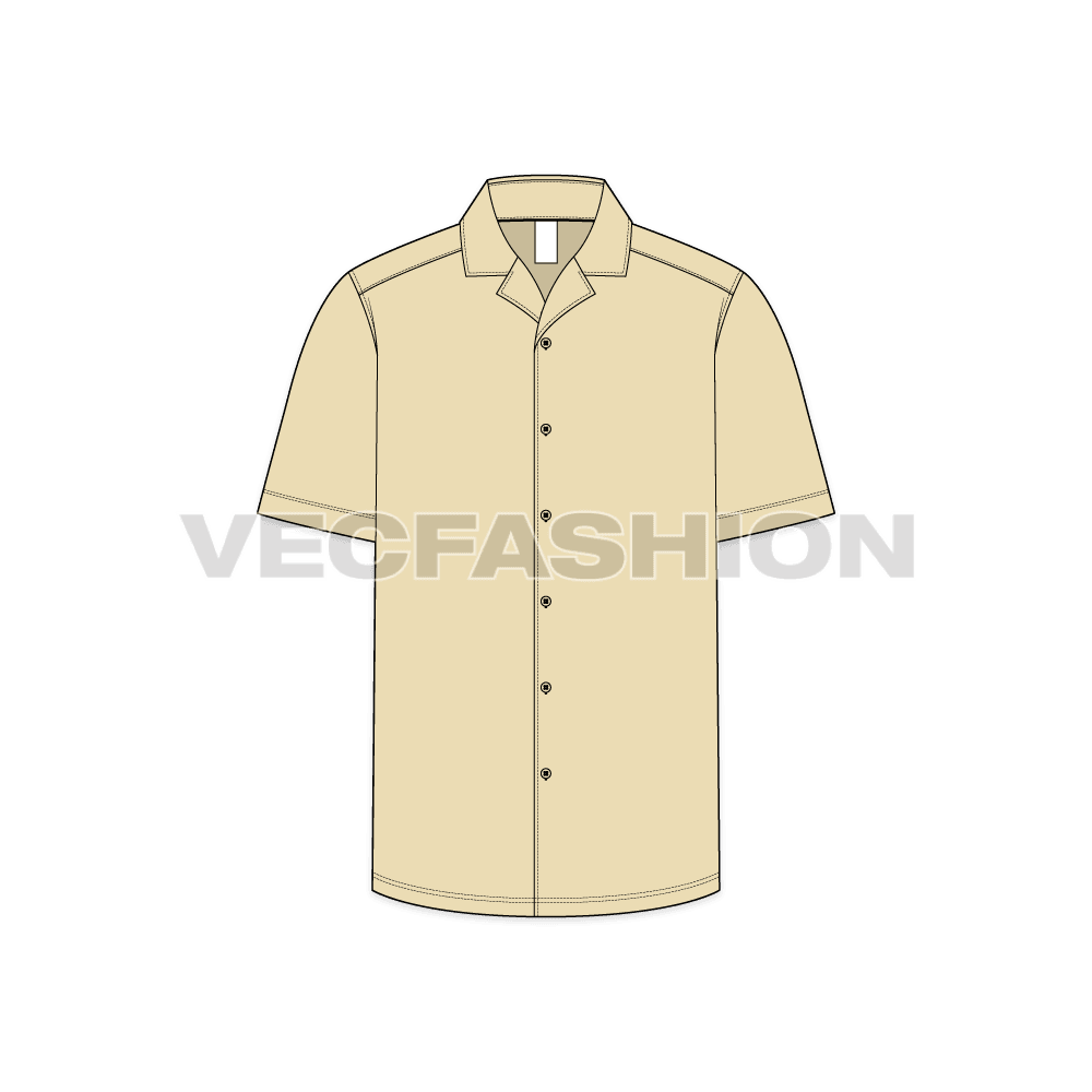 Mens beach shirt flat sketch, front view