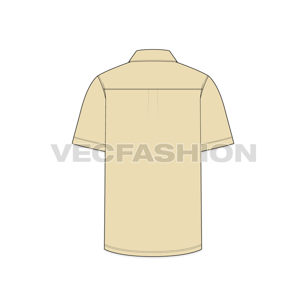 Mens beach shirt flat sketch, back view