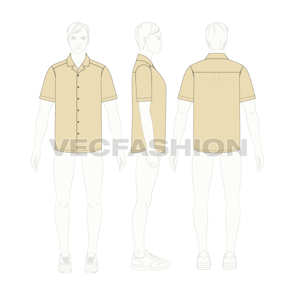 Mens beach shirt flat sketch, croqui sketch