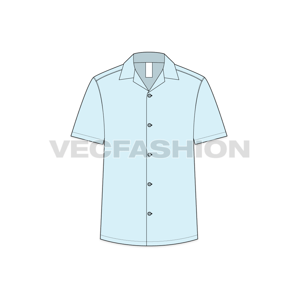 Mens beach shirt flat sketch, front view