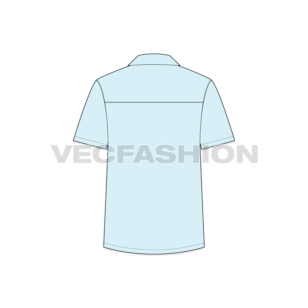 Mens beach shirt flat sketch, back view