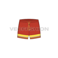 Mens beach shorts, striped hem flat sketch, front view