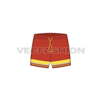 Mens beach shorts, striped hem flat sketch, front view