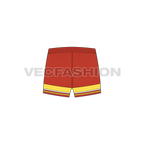 Mens beach shorts, striped hem flat sketch, back view