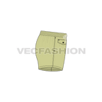 Mens beach shorts, drawstring waist flat sketch, side view