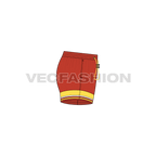 Mens beach shorts, striped hem flat sketch, side view