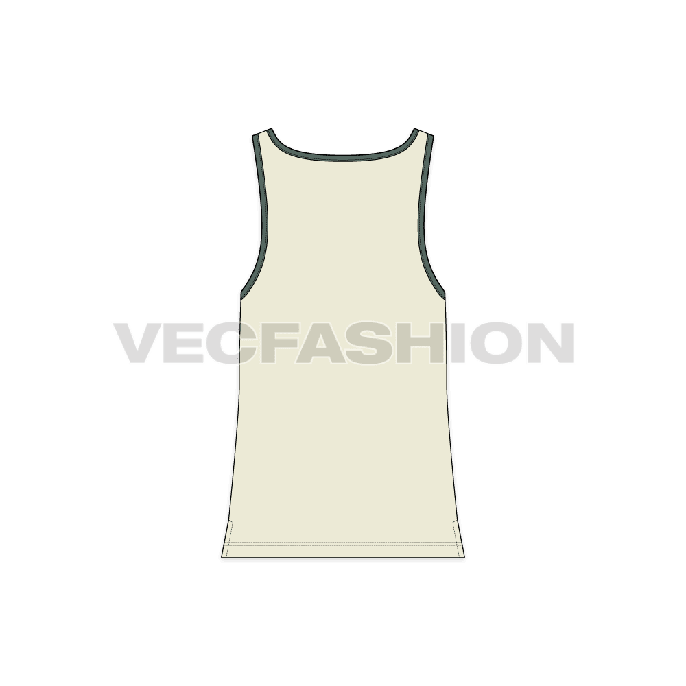 Mens beach tank top flat sketch, back view