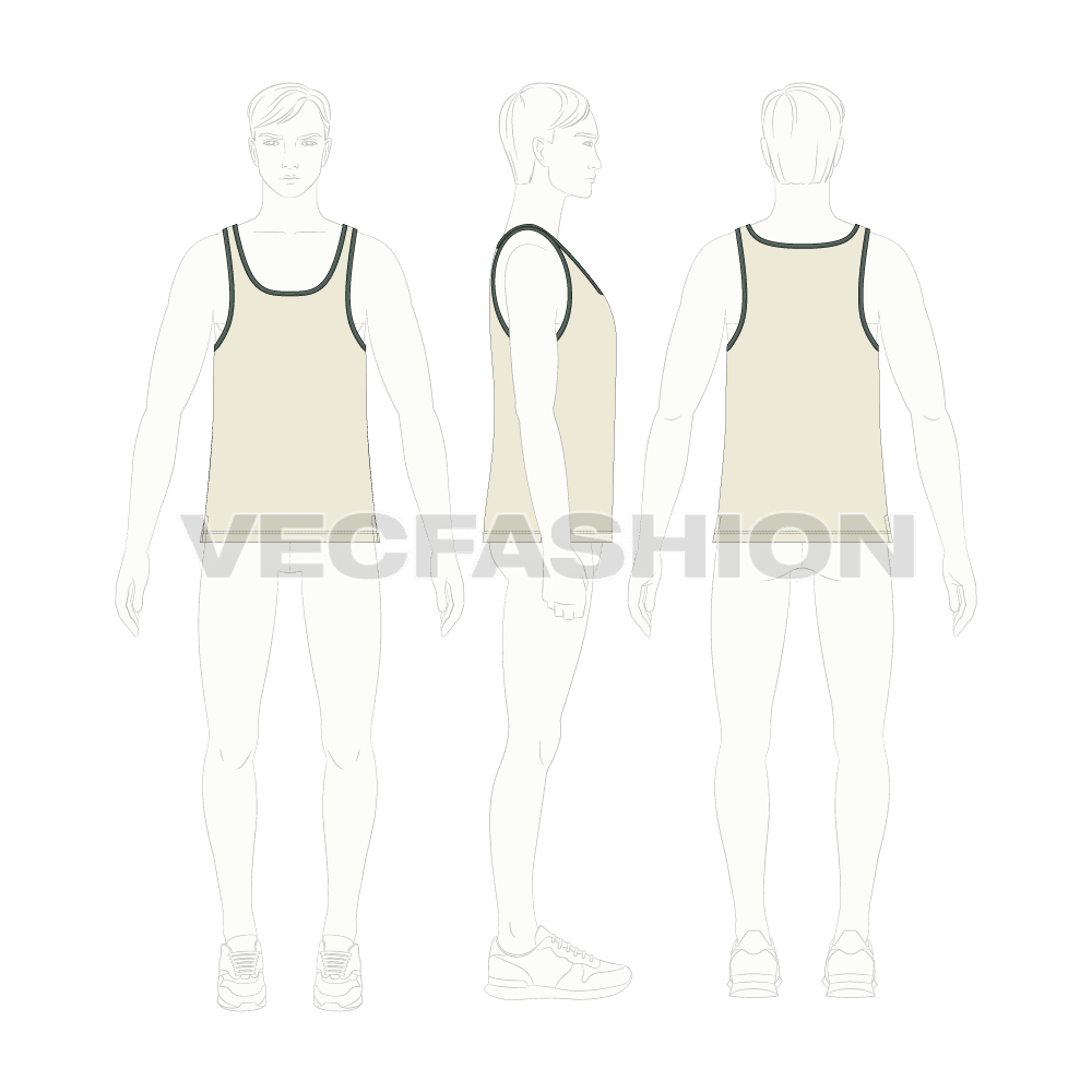 Mens beach tank top flat sketch, croqui sketch