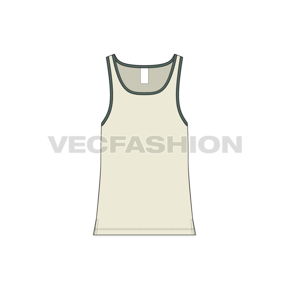 Mens beach tank top flat sketch, front view