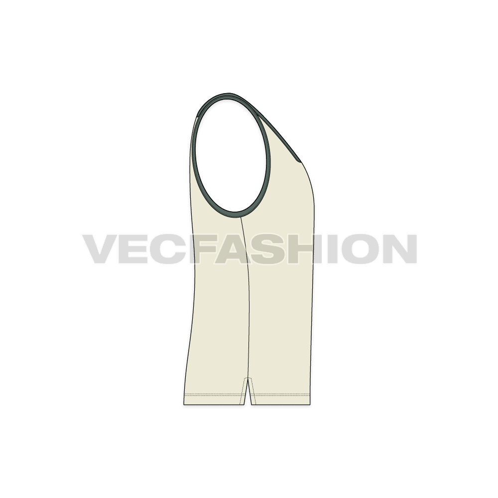Mens beach tank top flat sketch, side view