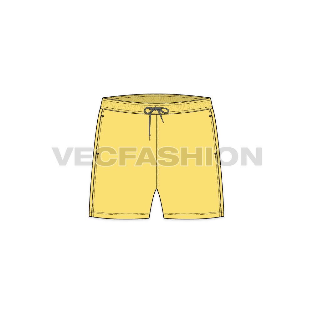 Mens beachwear swim shorts flat sketch, front view