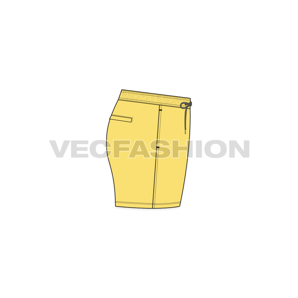 Mens beachwear swim shorts flat sketch, side view