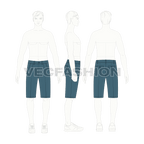 Mens bermuda cotton shorts flat sketch, croqui sketch