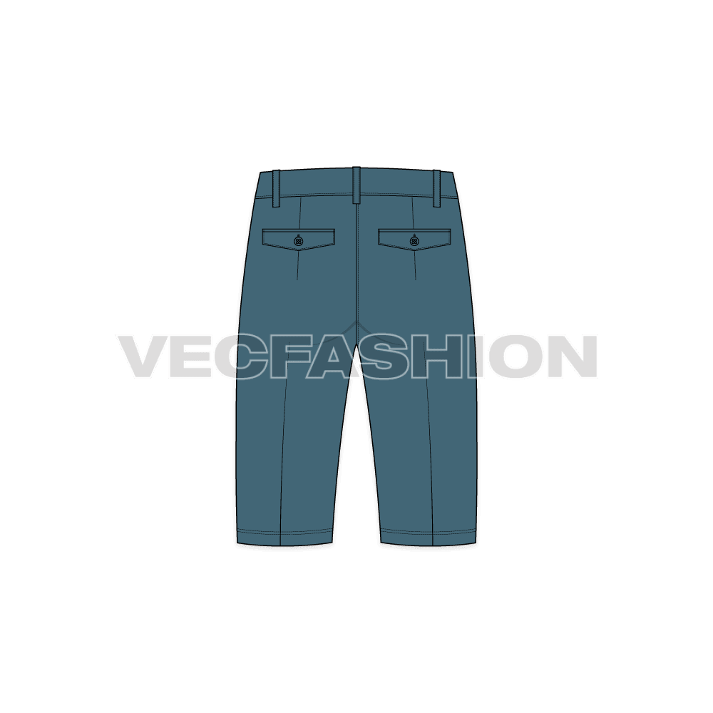 Mens bermuda cotton shorts flat sketch, back view
