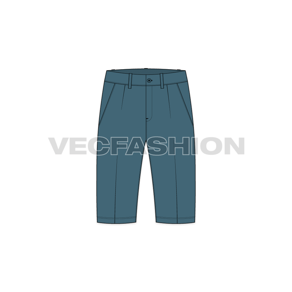 Mens bermuda cotton shorts flat sketch, front view