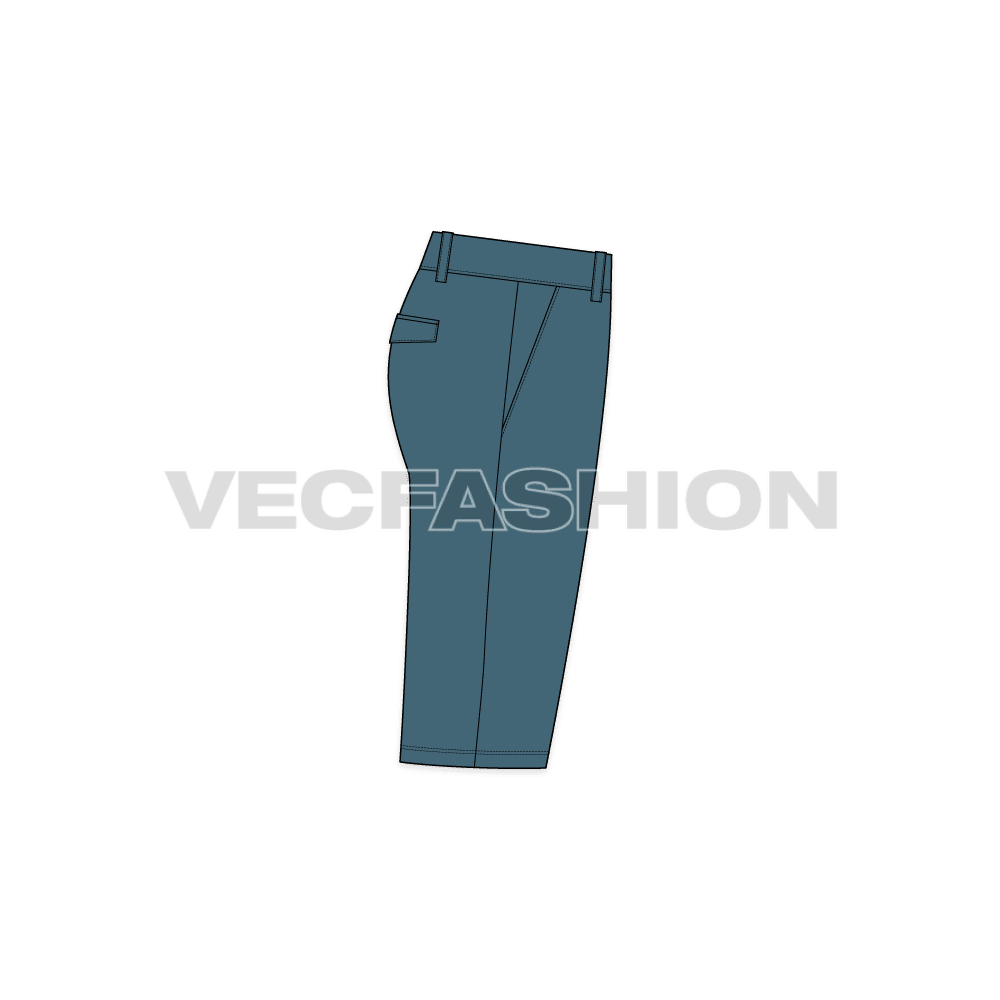 Mens bermuda cotton shorts flat sketch, side view